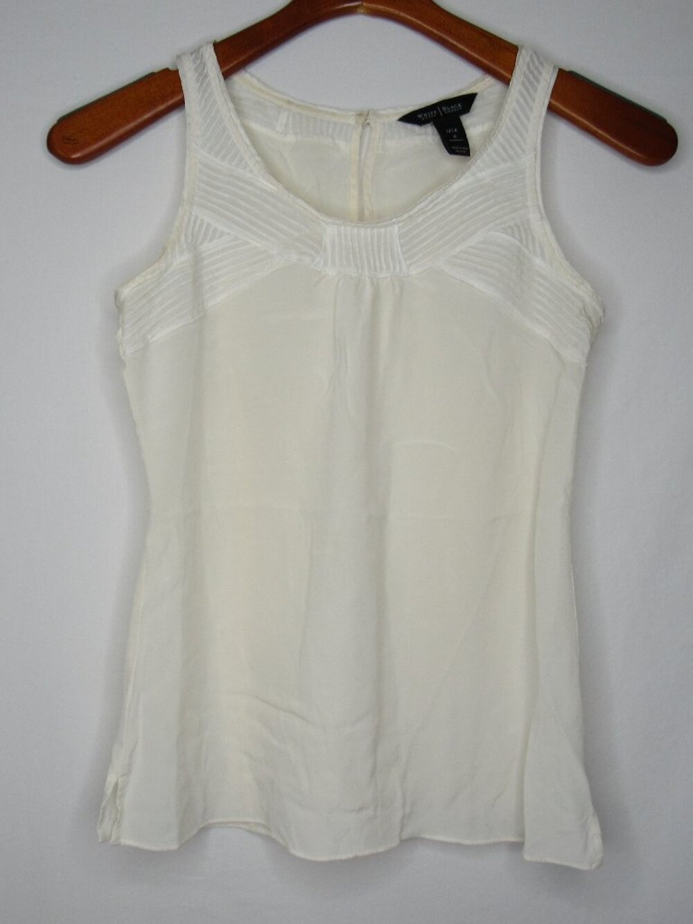 White House Black Market Cream Silk Sleeveless Blouse Sheer Pintuck Neck 0